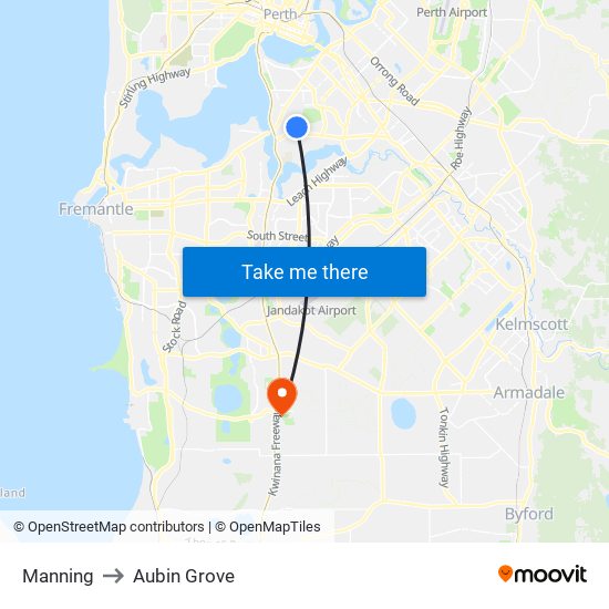 Manning to Aubin Grove map