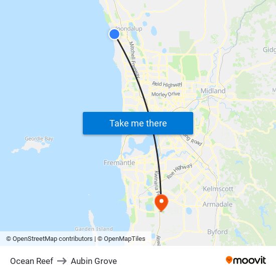 Ocean Reef to Aubin Grove map