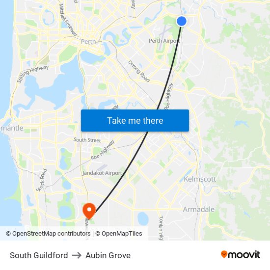 South Guildford to Aubin Grove map