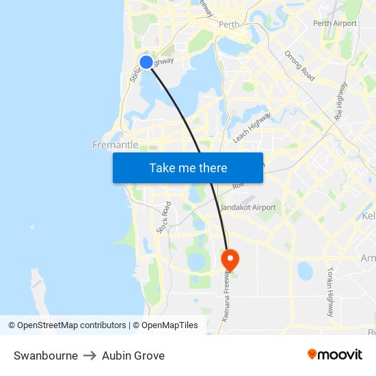 Swanbourne to Aubin Grove map
