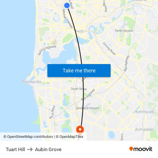 Tuart Hill to Aubin Grove map