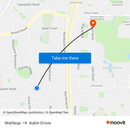 Wattleup to Aubin Grove map