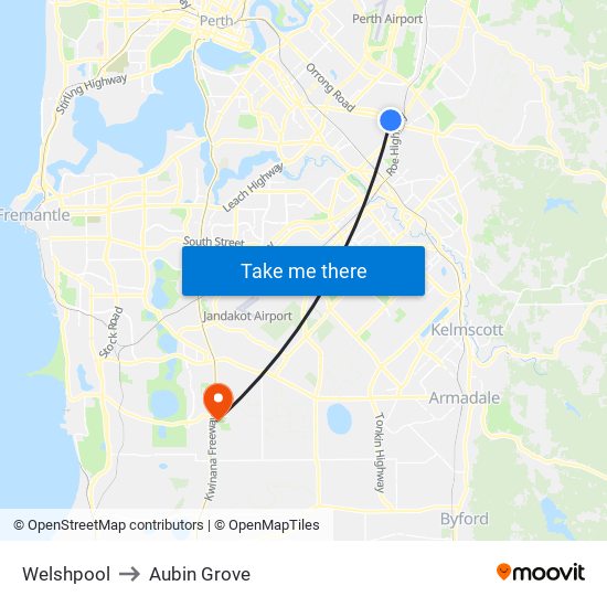 Welshpool to Aubin Grove map