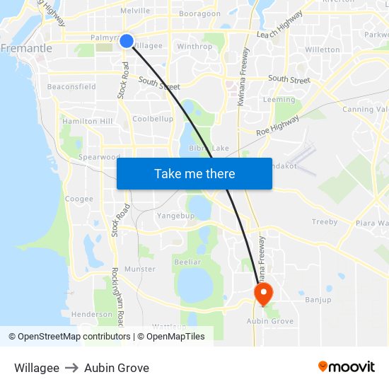 Willagee to Aubin Grove map