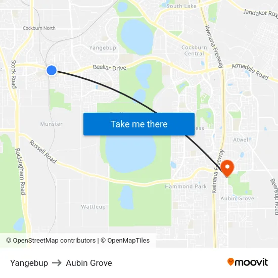 Yangebup to Aubin Grove map