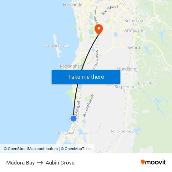 Madora Bay to Aubin Grove map