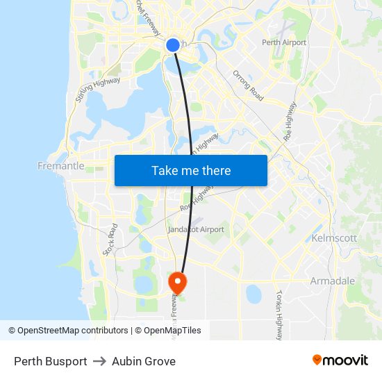 Perth Busport to Aubin Grove map