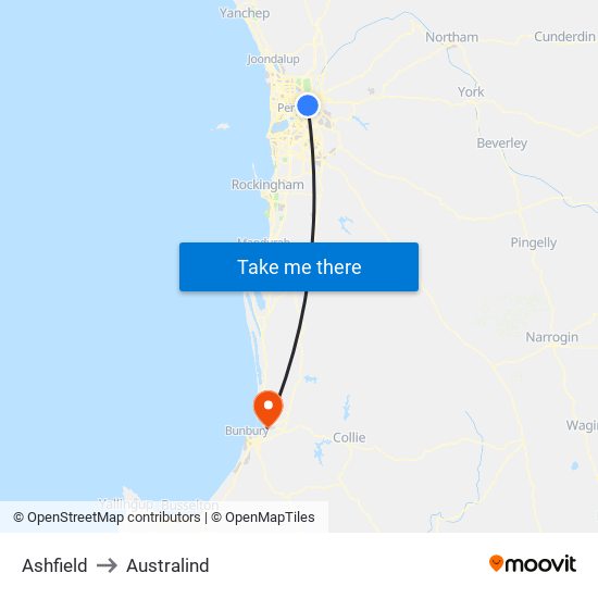 Ashfield to Australind map