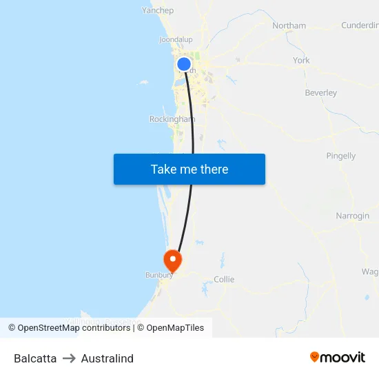 Balcatta to Australind map