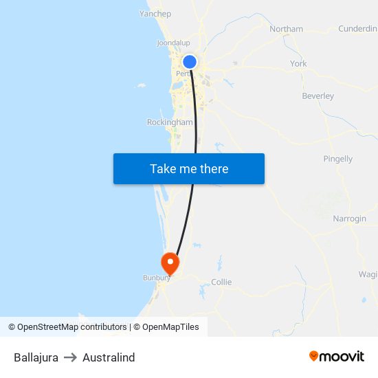 Ballajura to Australind map