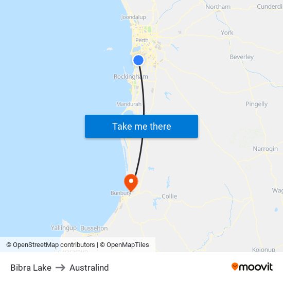 Bibra Lake to Australind map