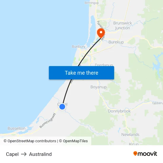 Capel to Australind map