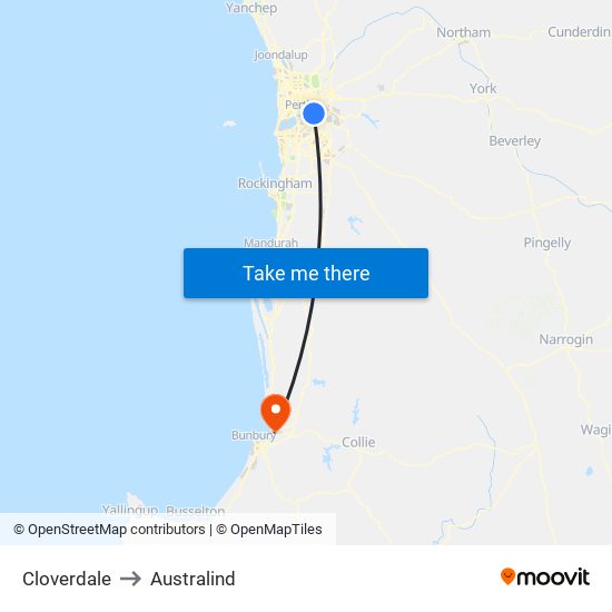 Cloverdale to Australind map