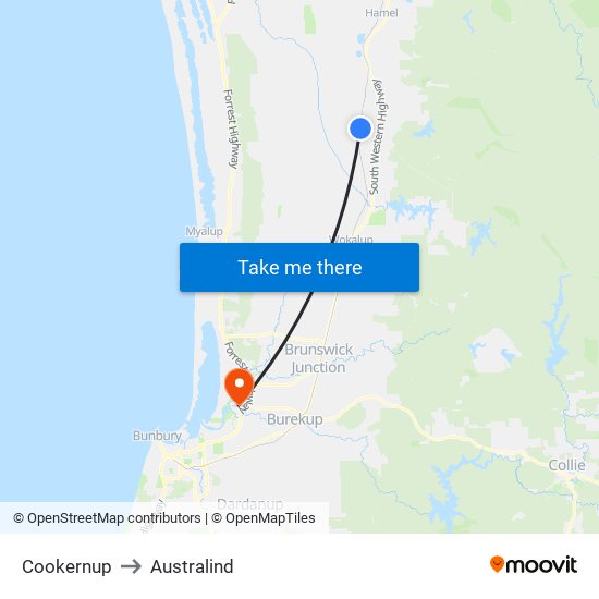 Cookernup to Australind map