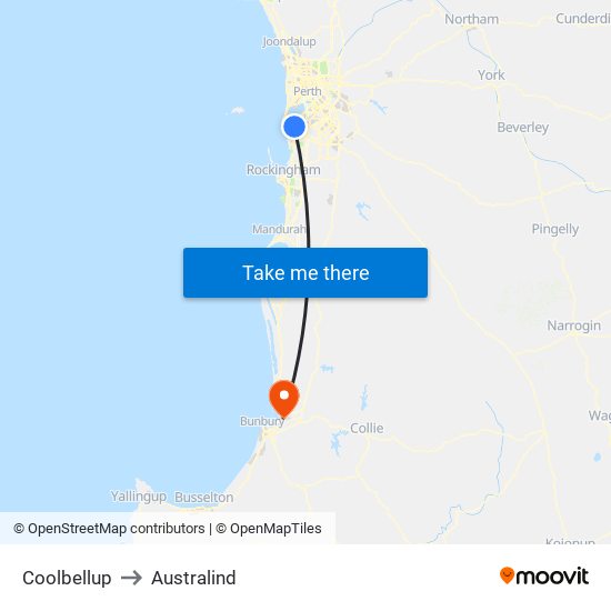 Coolbellup to Australind map