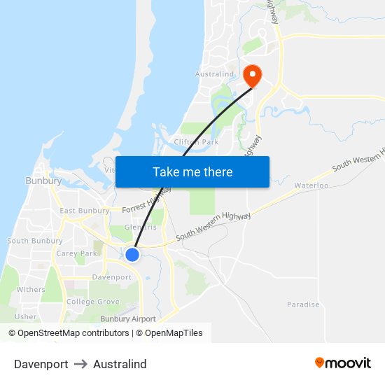 Davenport to Australind map