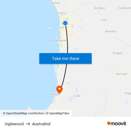 Inglewood to Australind map
