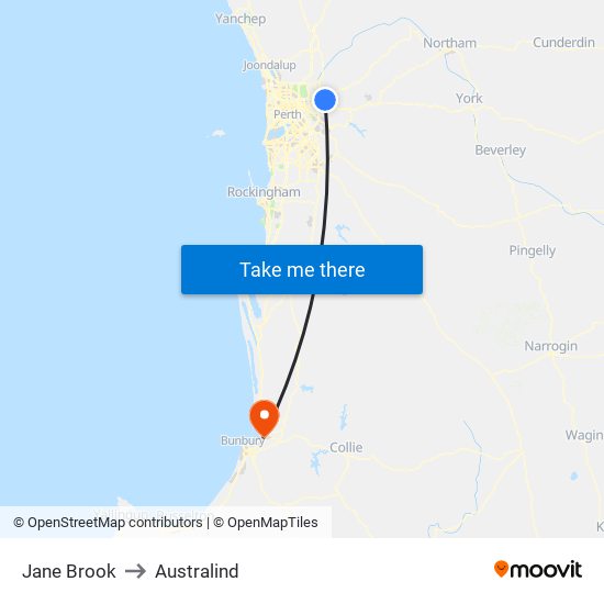 Jane Brook to Australind map