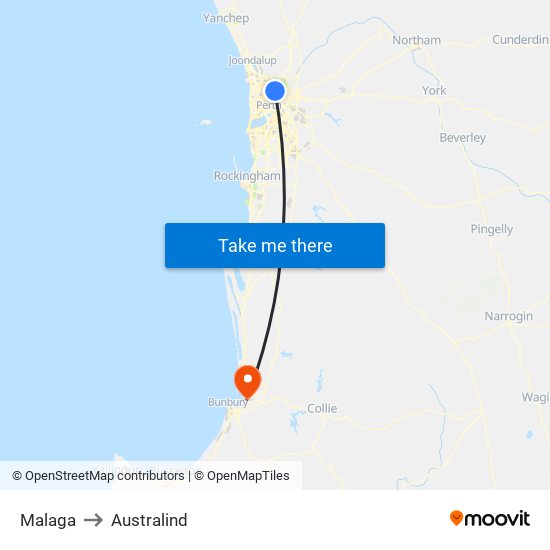 Malaga to Australind map