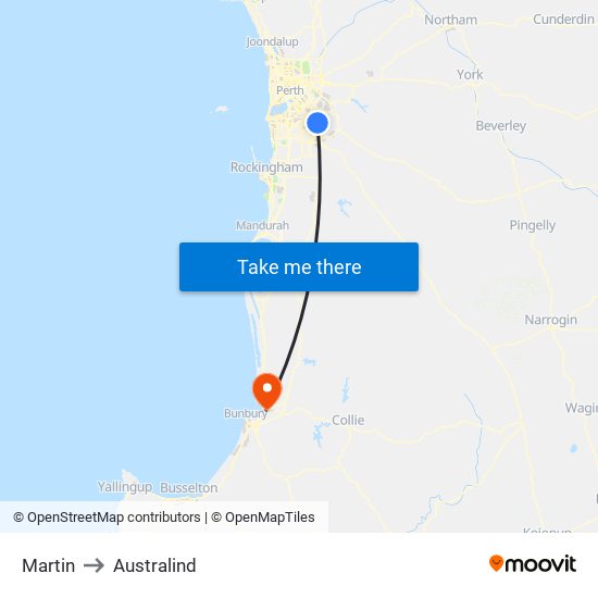Martin to Australind map