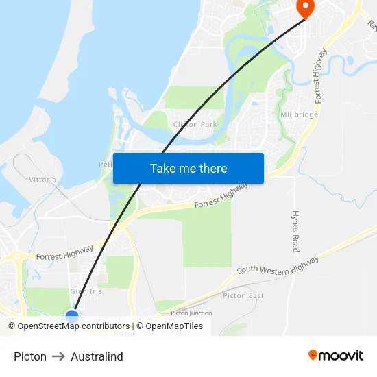 Picton to Australind map