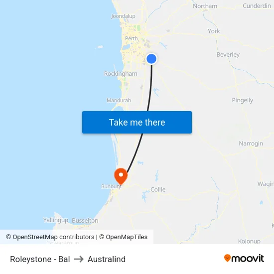 Roleystone - Bal to Australind map