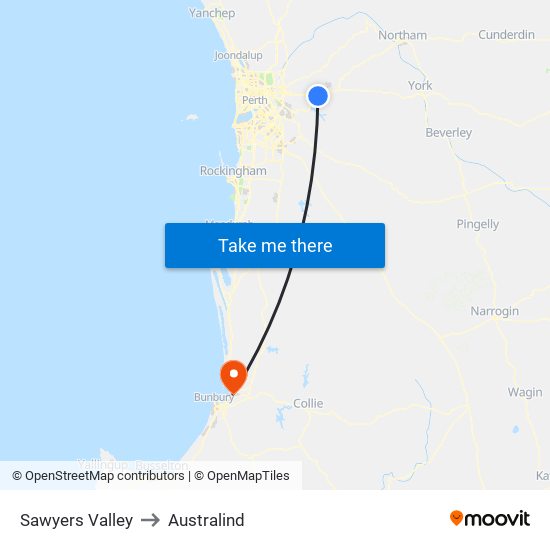 Sawyers Valley to Australind map