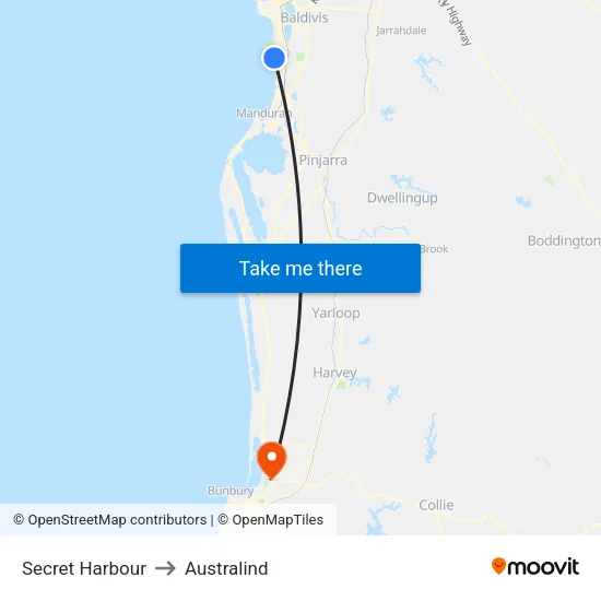 Secret Harbour to Australind map