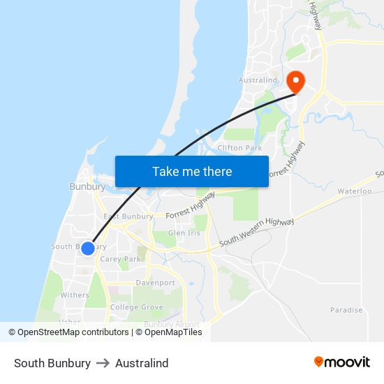 South Bunbury to Australind map