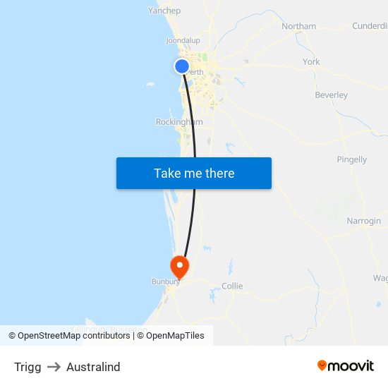 Trigg to Australind map