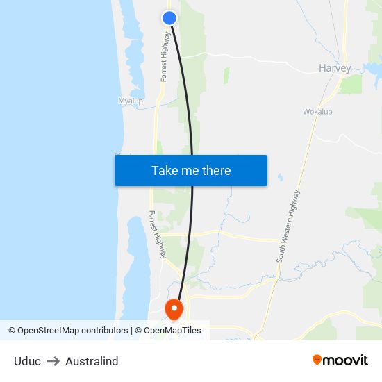 Uduc to Australind map