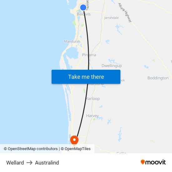 Wellard to Australind map