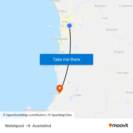 Welshpool to Australind map