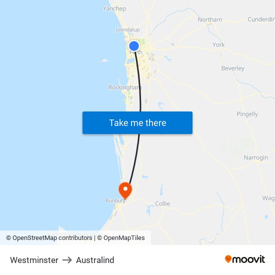 Westminster to Australind map