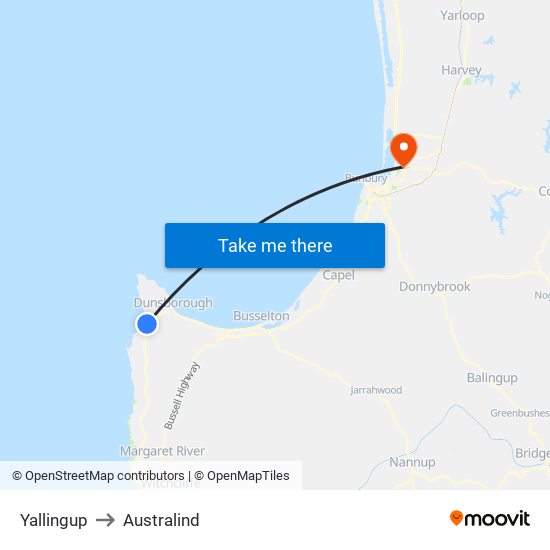 Yallingup to Australind map