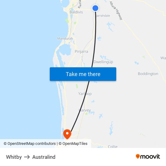 Whitby to Australind map