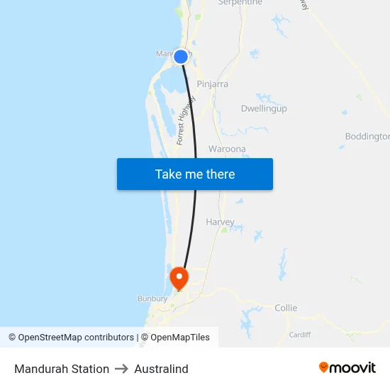 Mandurah Station to Australind map