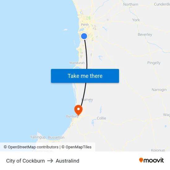City of Cockburn to Australind map