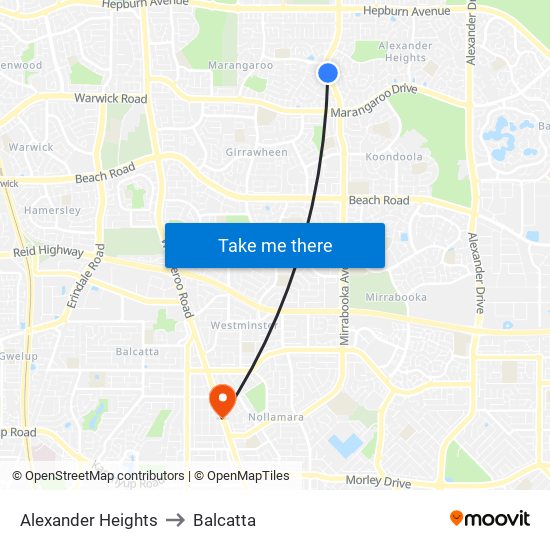 Alexander Heights to Balcatta map