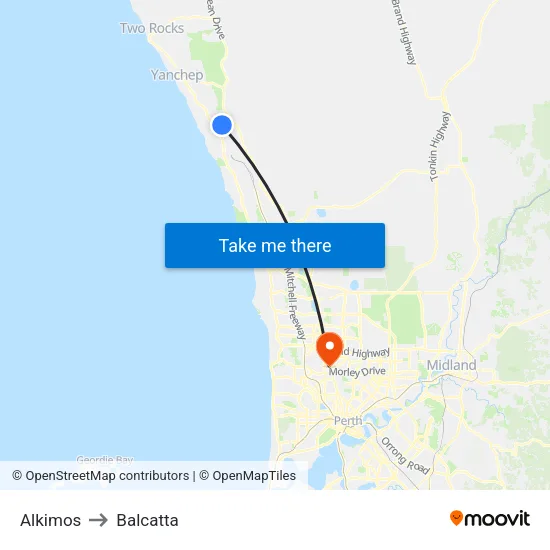 Alkimos to Balcatta map
