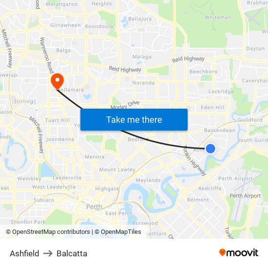 Ashfield to Balcatta map