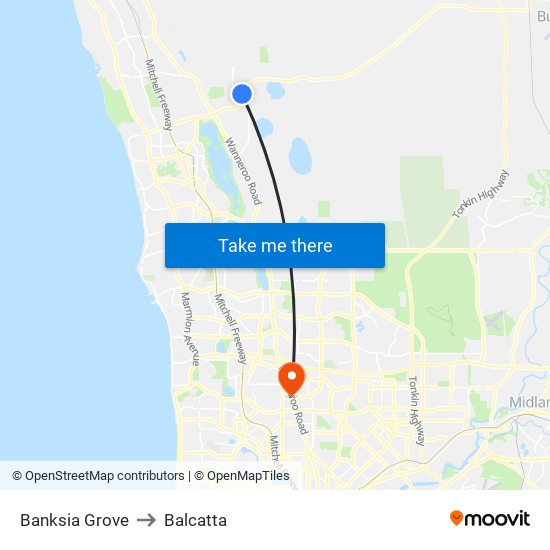 Banksia Grove to Balcatta map