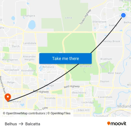 Belhus to Balcatta map