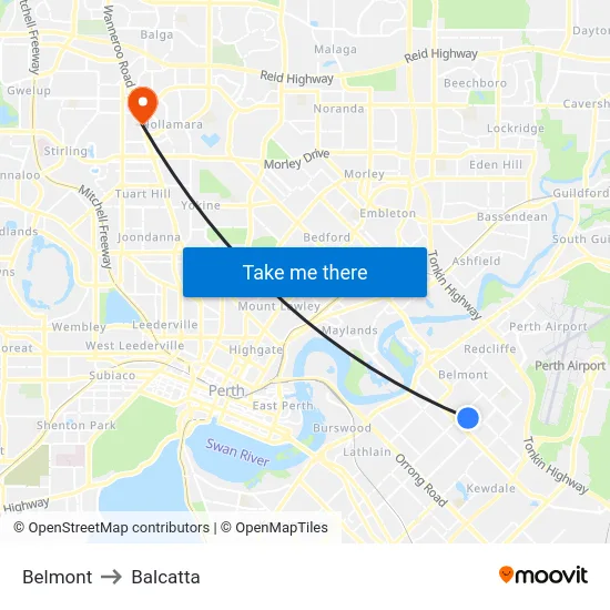 Belmont to Balcatta map