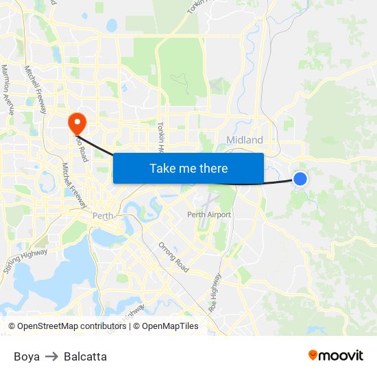 Boya to Balcatta map