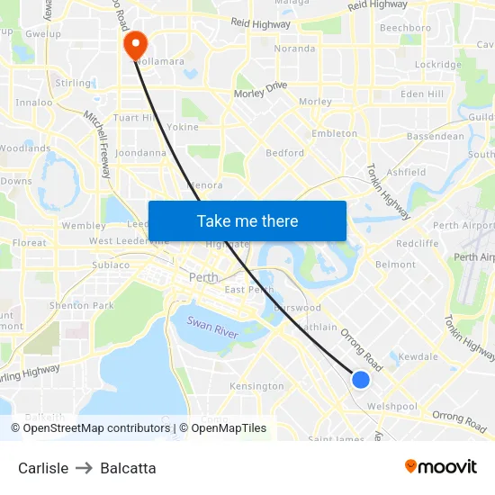 Carlisle to Balcatta map
