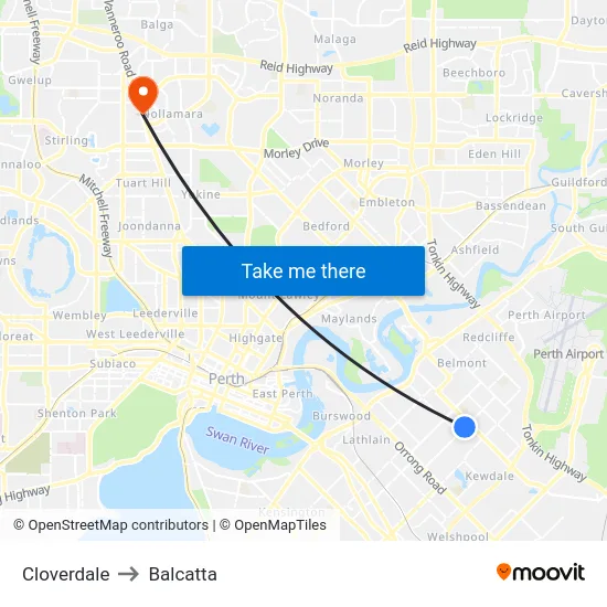 Cloverdale to Balcatta map