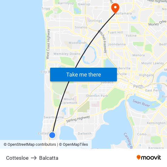 Cottesloe to Balcatta map