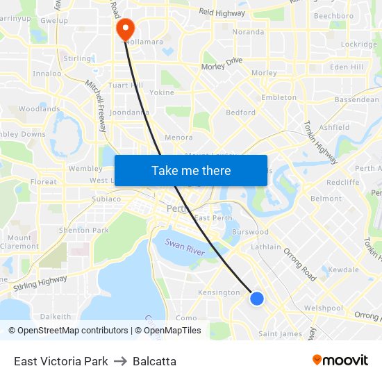 East Victoria Park to Balcatta map