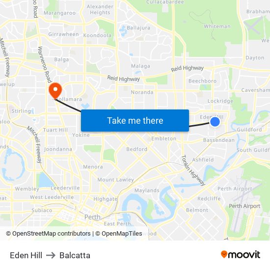 Eden Hill to Balcatta map